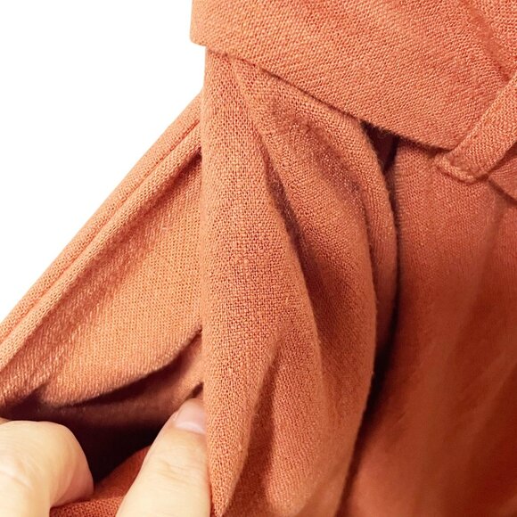 Everly Linen Blend Paper Bag Women’s Size M Burnt Orange Button Belted Skirt - Picture 5 of 8